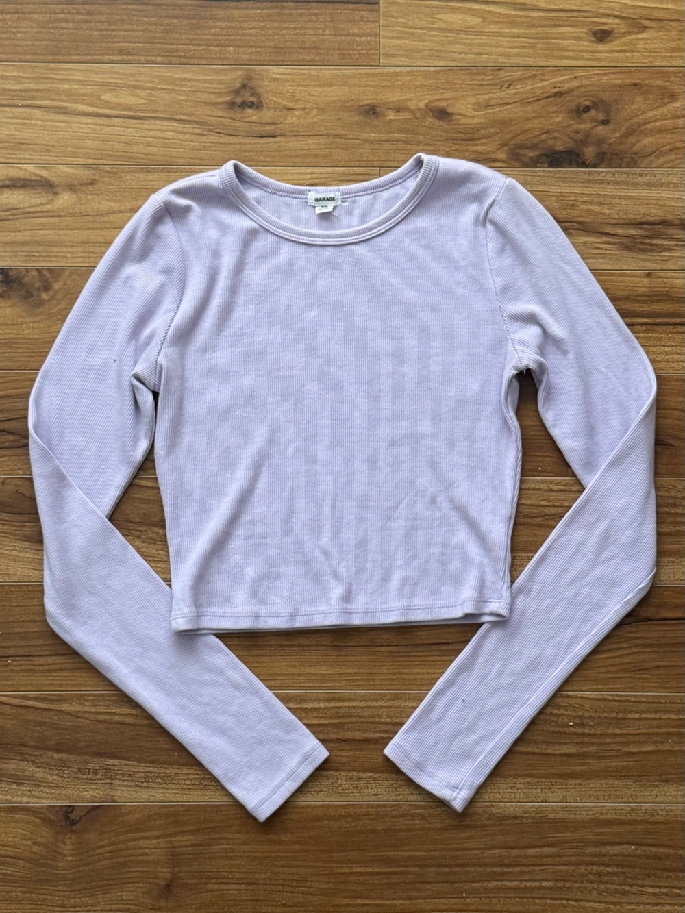 Garage Lilac Purple Ribbed Long Sleeve Cropped Top Size Small